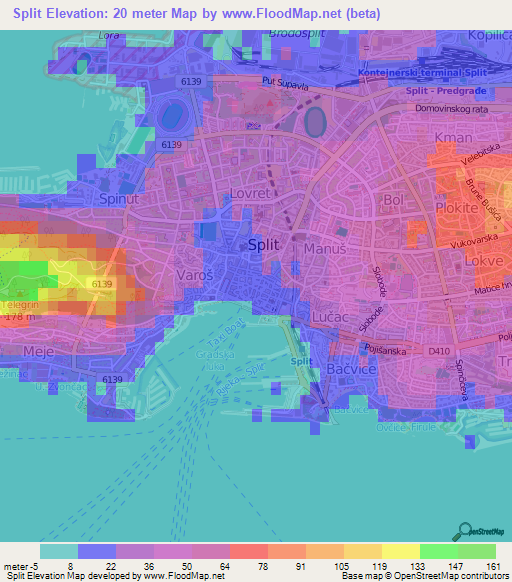 Split,Croatia Elevation Map