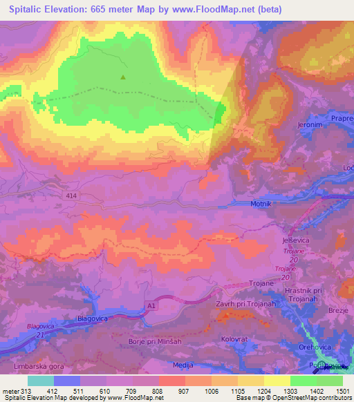 Spitalic,Slovenia Elevation Map