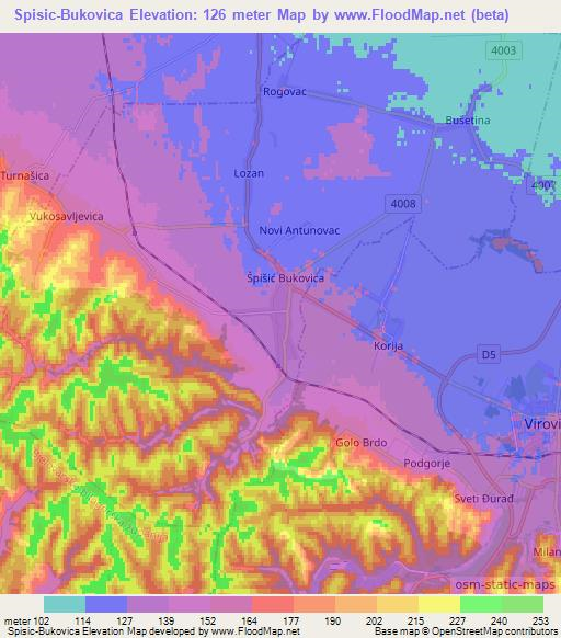 Spisic-Bukovica,Croatia Elevation Map