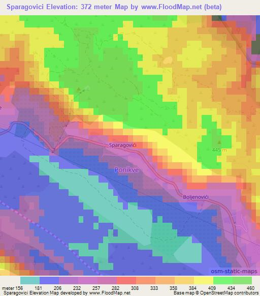 Sparagovici,Croatia Elevation Map