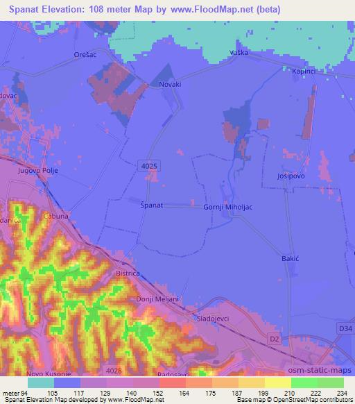 Spanat,Croatia Elevation Map