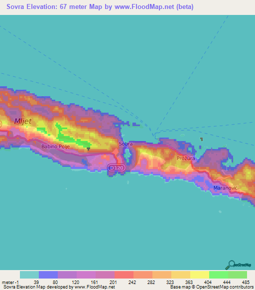 Sovra,Croatia Elevation Map