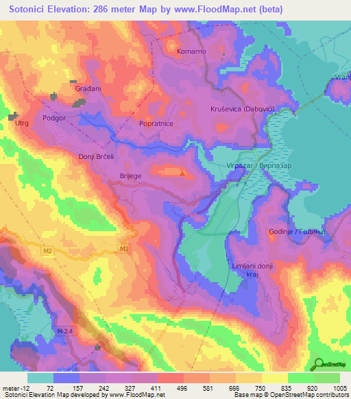 Sotonici,Montenegro Elevation Map