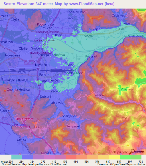 Sostro,Slovenia Elevation Map