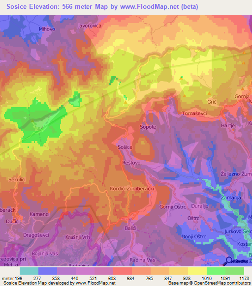 Sosice,Croatia Elevation Map