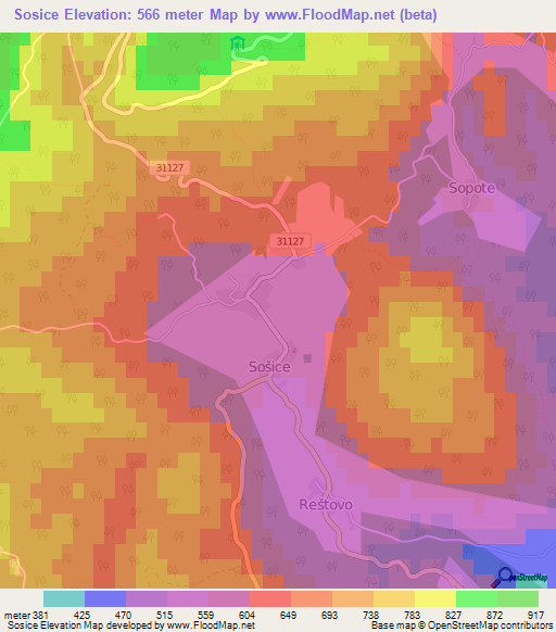 Sosice,Croatia Elevation Map