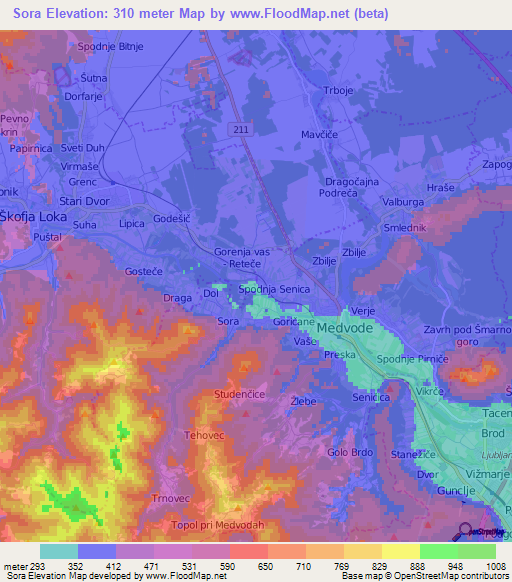 Sora,Slovenia Elevation Map