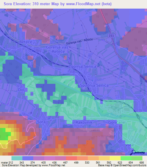 Sora,Slovenia Elevation Map