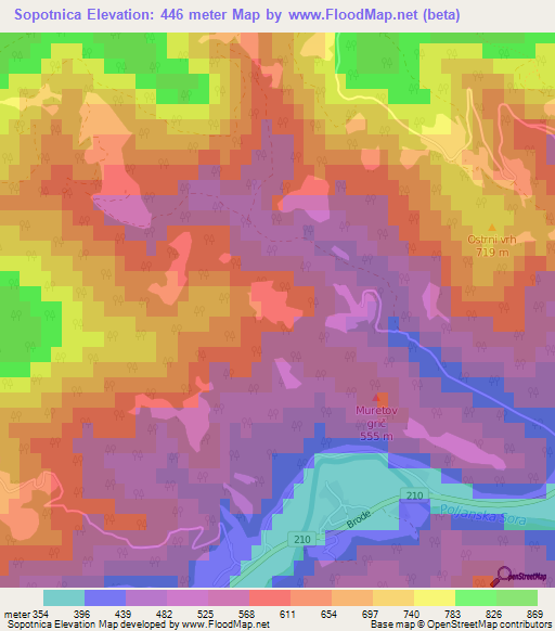 Sopotnica,Slovenia Elevation Map