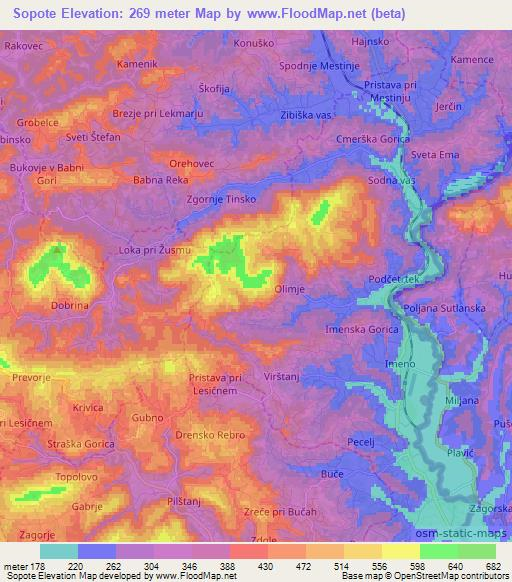 Sopote,Slovenia Elevation Map