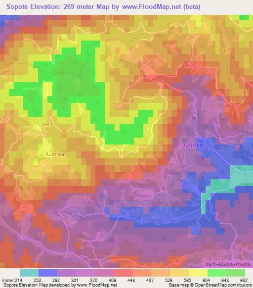 Sopote,Slovenia Elevation Map