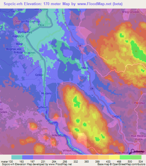 Sopcic-vrh,Croatia Elevation Map