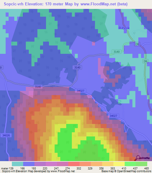 Sopcic-vrh,Croatia Elevation Map