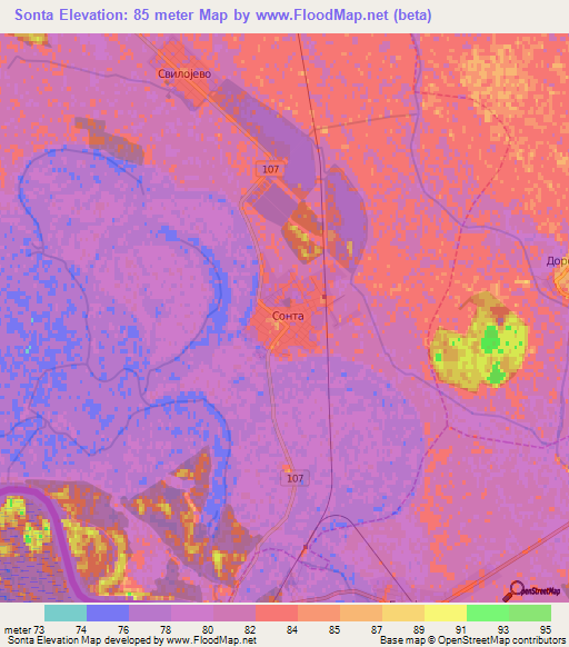 Sonta,Serbia Elevation Map