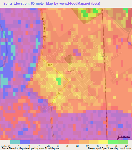 Sonta,Serbia Elevation Map