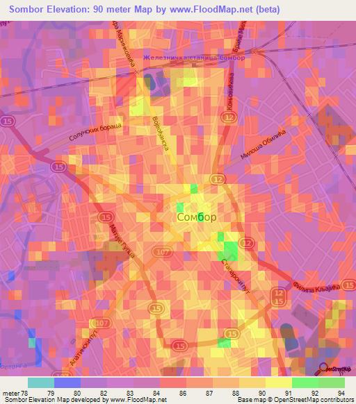 Sombor,Serbia Elevation Map