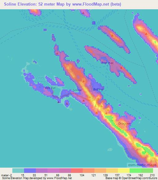 Soline,Croatia Elevation Map