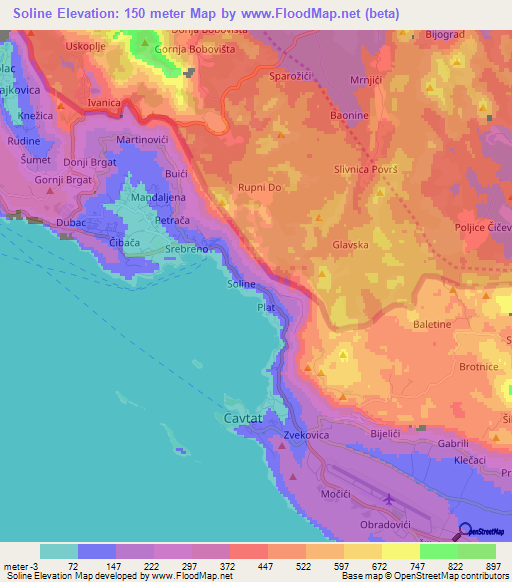 Soline,Croatia Elevation Map