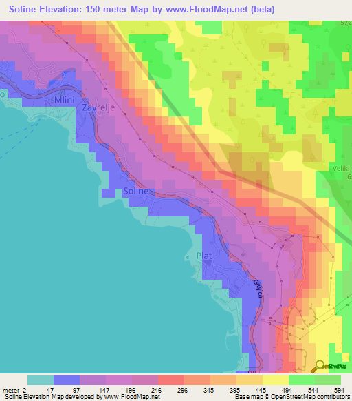 Soline,Croatia Elevation Map