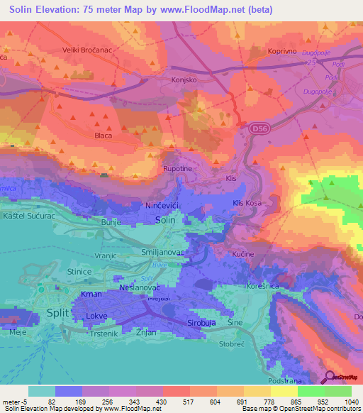 Solin,Croatia Elevation Map