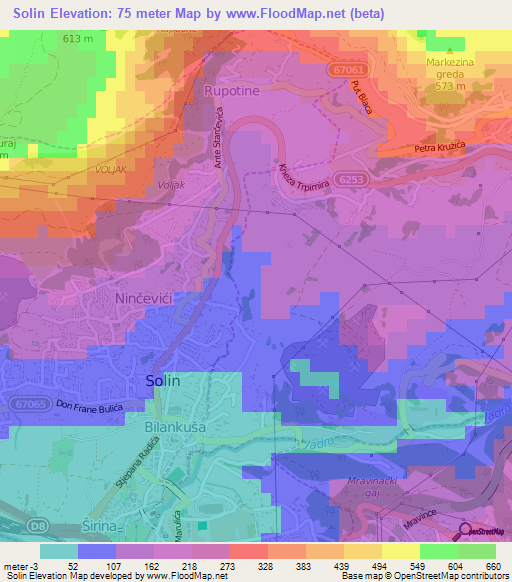 Solin,Croatia Elevation Map