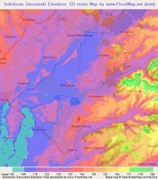 Sokolovac Daruvarski,Croatia Elevation Map