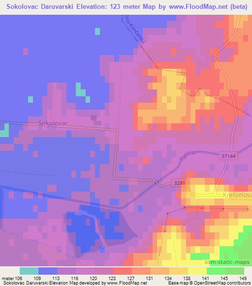 Sokolovac Daruvarski,Croatia Elevation Map