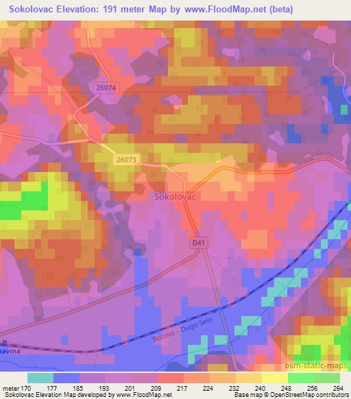 Sokolovac,Croatia Elevation Map