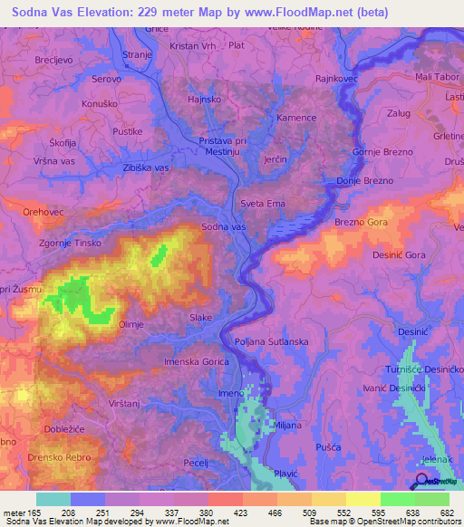 Sodna Vas,Slovenia Elevation Map