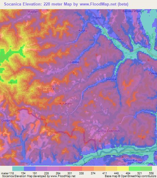 Socanica,Croatia Elevation Map