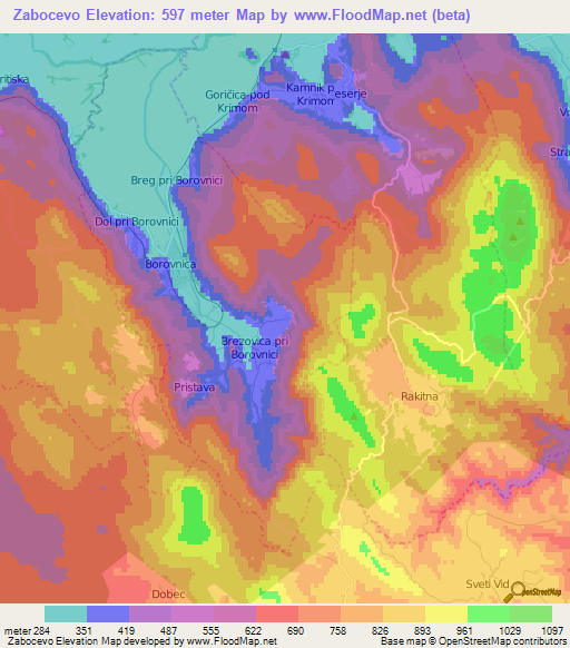 Zabocevo,Slovenia Elevation Map