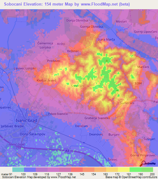 Sobocani,Croatia Elevation Map