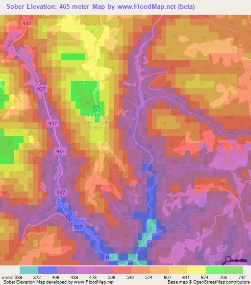 Sober,Slovenia Elevation Map