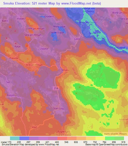 Smuka,Slovenia Elevation Map