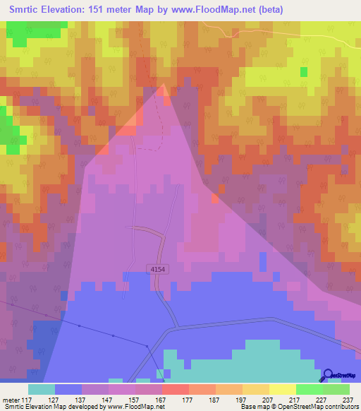 Smrtic,Croatia Elevation Map