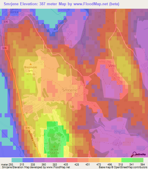 Smrjene,Slovenia Elevation Map