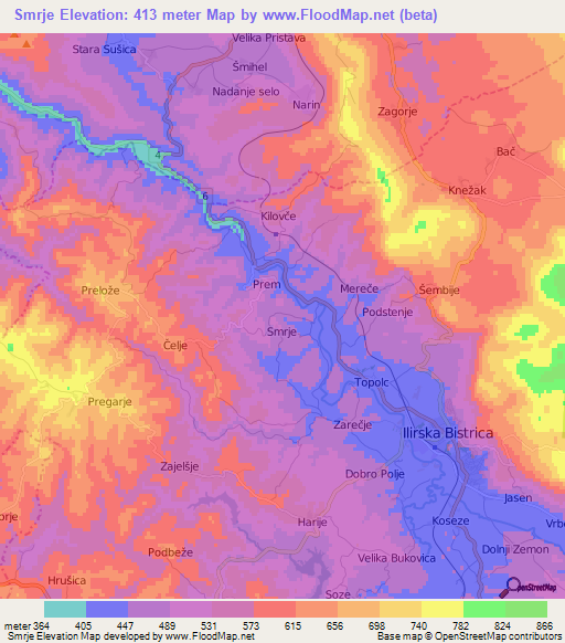 Smrje,Slovenia Elevation Map