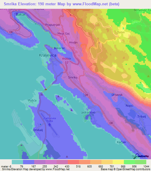 Smrika,Croatia Elevation Map