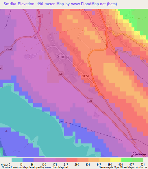 Smrika,Croatia Elevation Map