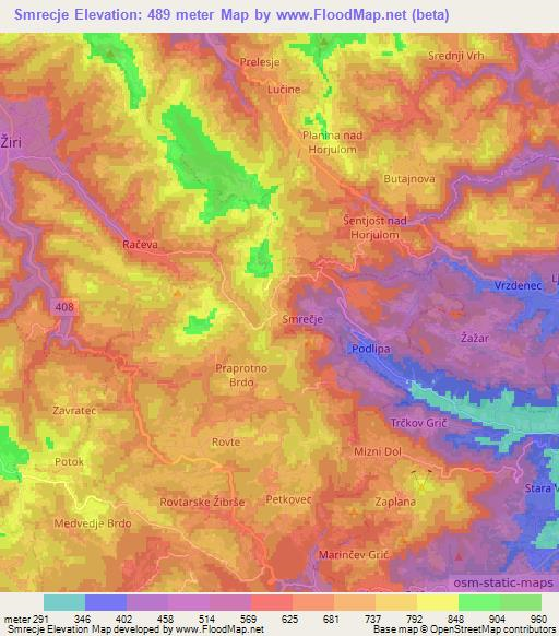 Smrecje,Slovenia Elevation Map