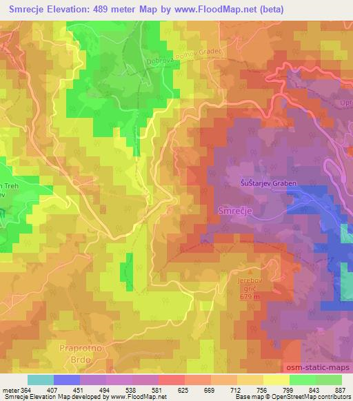 Smrecje,Slovenia Elevation Map