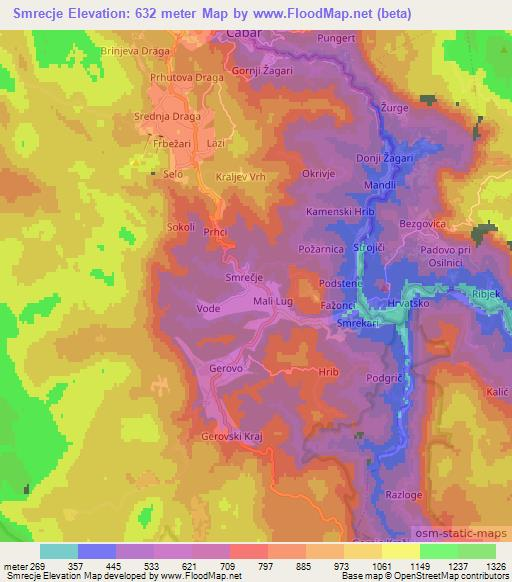 Smrecje,Croatia Elevation Map