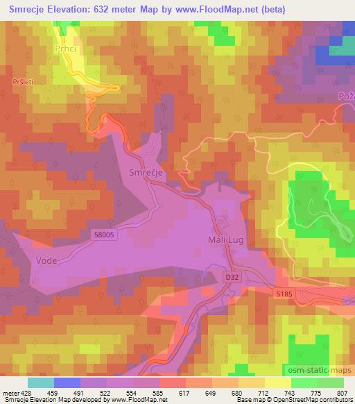 Smrecje,Croatia Elevation Map