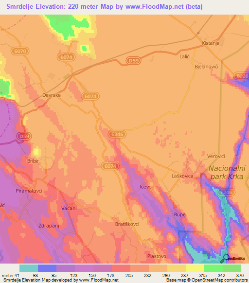 Smrdelje,Croatia Elevation Map