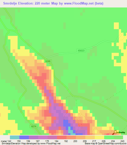 Smrdelje,Croatia Elevation Map