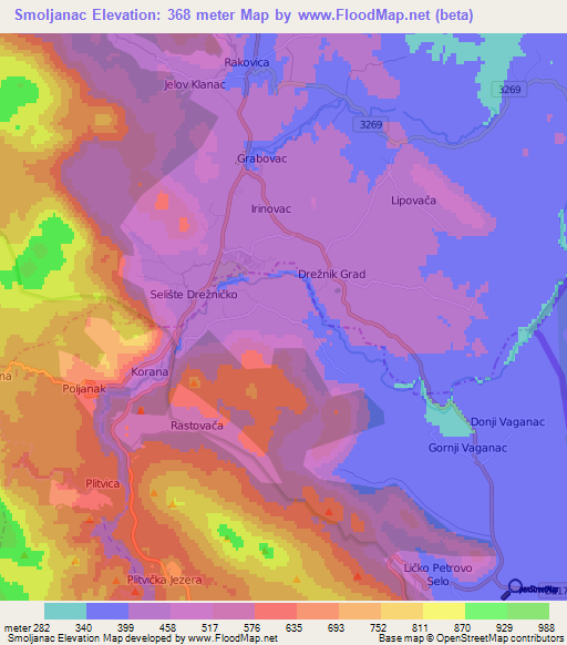 Smoljanac,Croatia Elevation Map