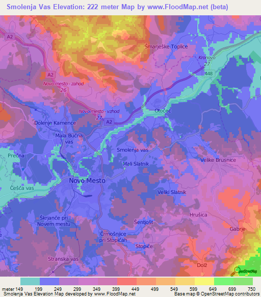 Smolenja Vas,Slovenia Elevation Map