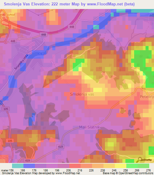 Smolenja Vas,Slovenia Elevation Map