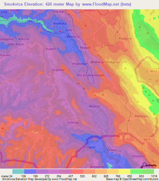 Smokvica,Slovenia Elevation Map