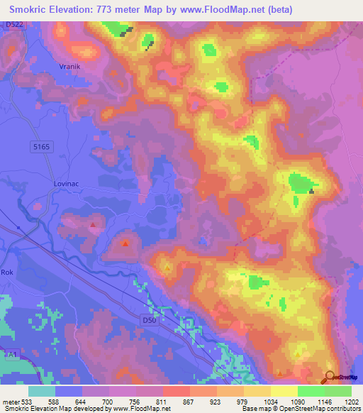 Smokric,Croatia Elevation Map